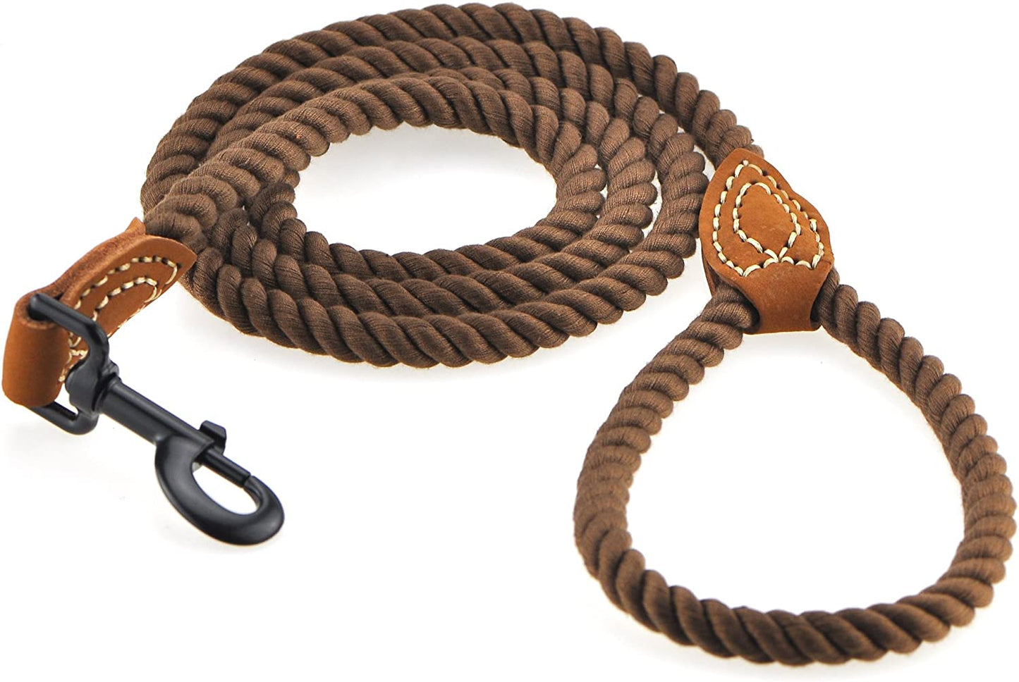 Dog Leash | Braided Cotton Rope Dog Leashes with Leather Tailor Tip | 4 Feet Dog Leash W Heavy Duty Metal Clasp