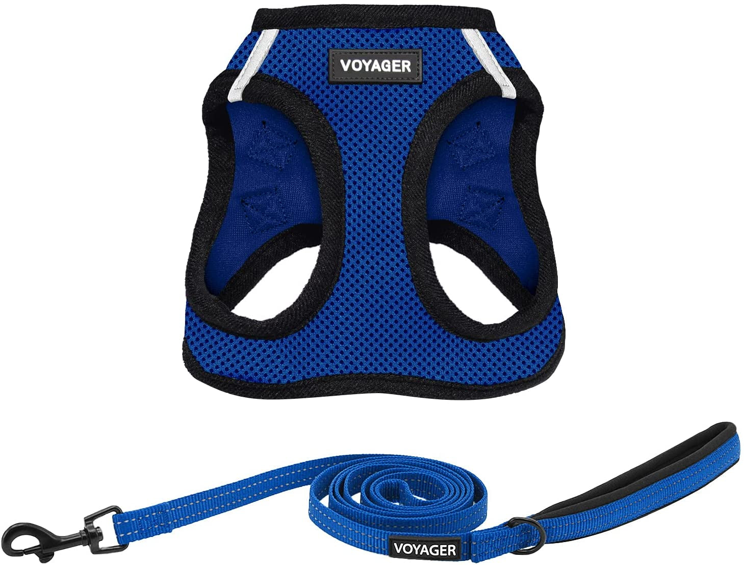 Voyager Step-In Air All Weather Mesh Harness and Reflective Dog 5 Ft Leash Combo with Neoprene Handle, for Small, Medium and Large Breed