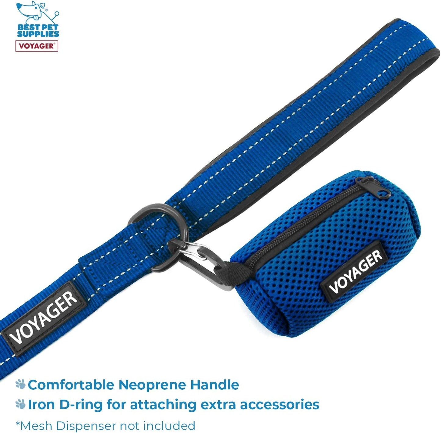 Voyager Step-In Air All Weather Mesh Harness and Reflective Dog 5 Ft Leash Combo with Neoprene Handle, for Small, Medium and Large Breed