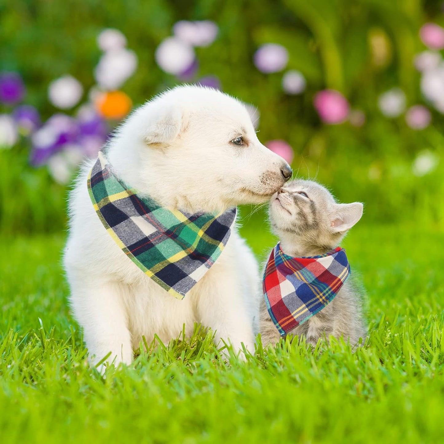 12 Piece Dog Bandanas Plaid Dog Scarf