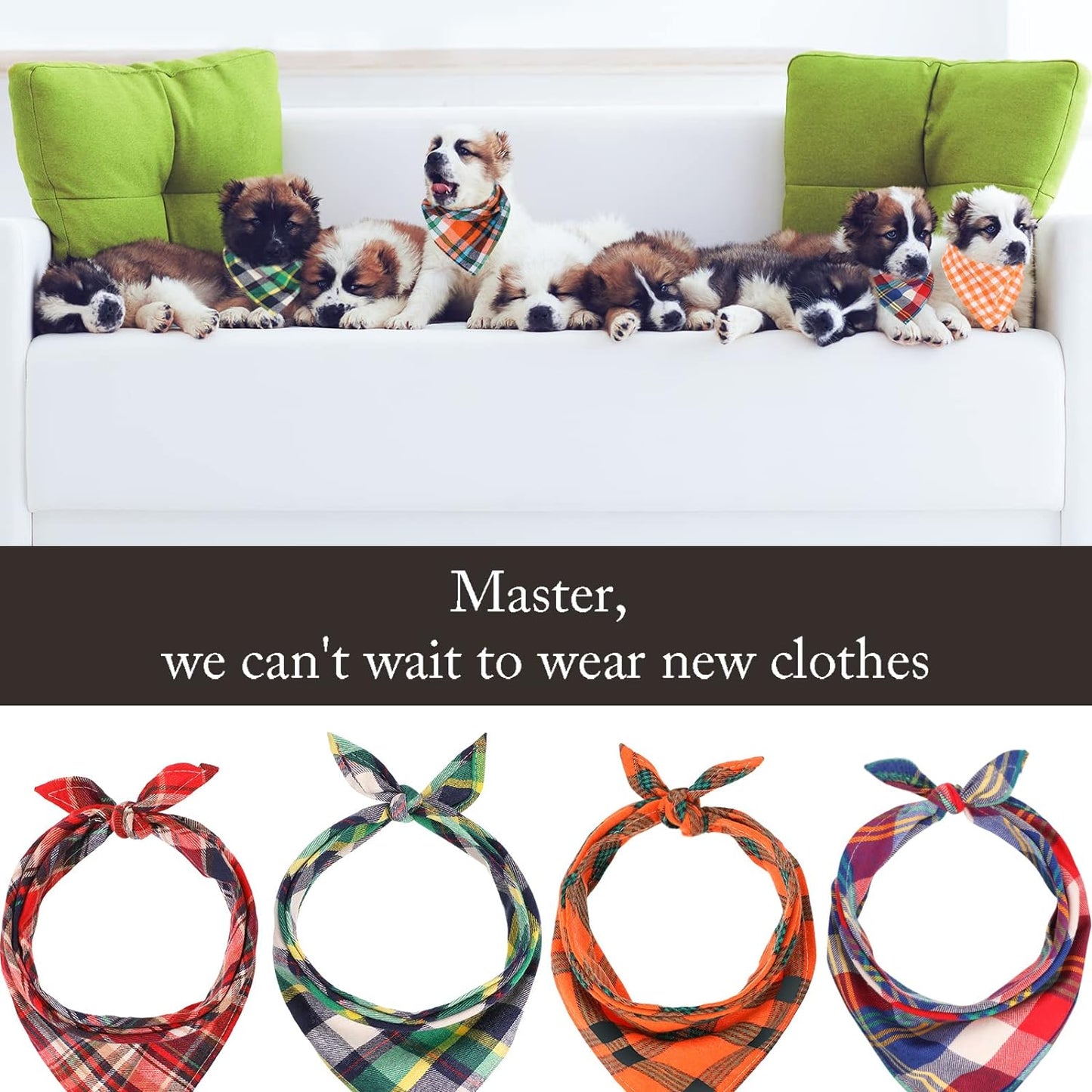 12 Piece Dog Bandanas Plaid Dog Scarf