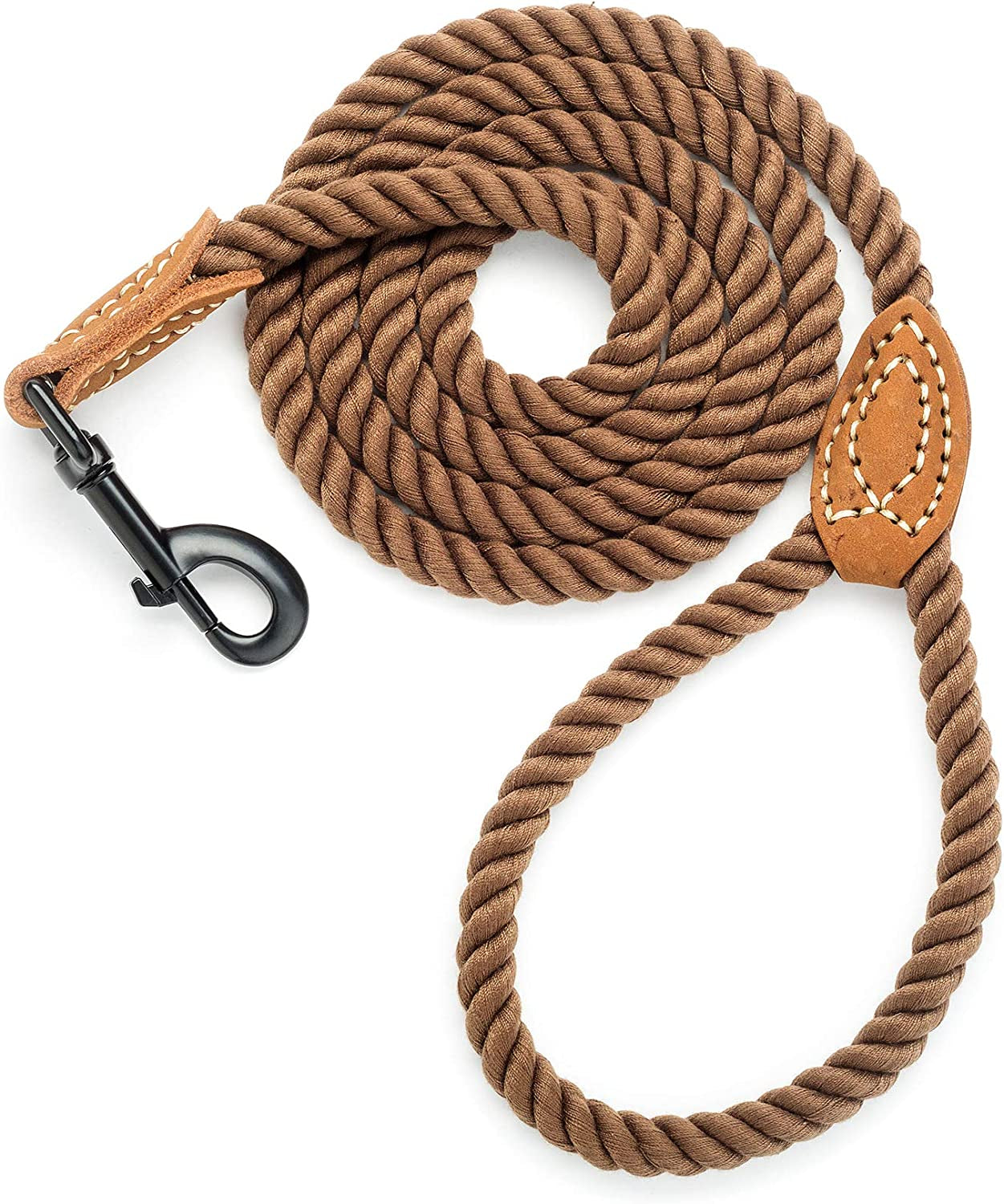 Dog Leash | Braided Cotton Rope Dog Leashes with Leather Tailor Tip | 4 Feet Dog Leash W Heavy Duty Metal Clasp